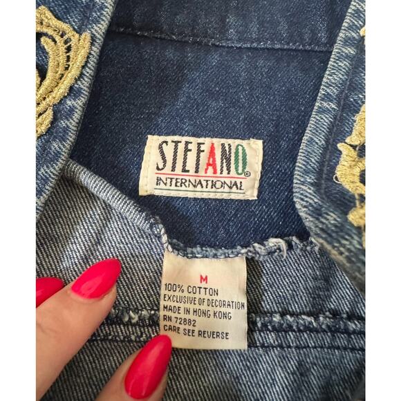 Vintage Military Style 90s Jacket Dark Jean Velvet Stefano Int. Size MED Womens - Picture 9 of 16